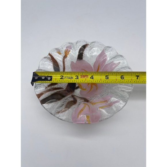 Vintage Sydenstricker Fused Glass Pink Flower Trinket Dish Bowl - Picture 4 of 4